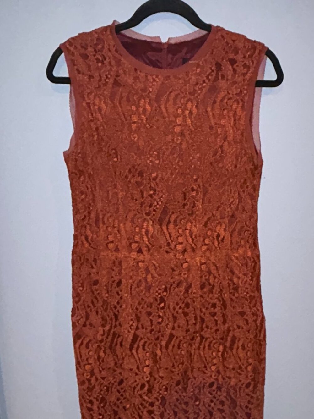 Nanette Lepore Lace Sheath Dress, Sz 8, Rust, Sleeveless